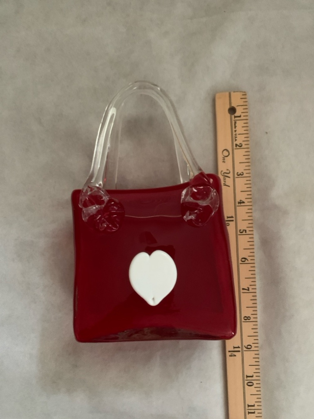 Murano Style Red Art Glass Purse Vase White Heart Vintage NWOT - Picture 5 of 8